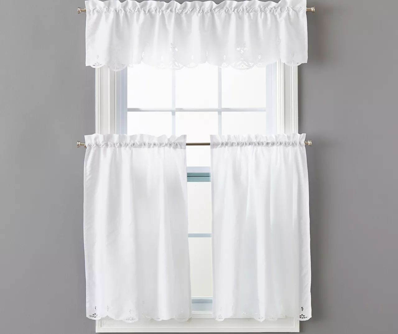 White Lily Valance & Tier 3-Piece Curtain Set 1 White Lily Valance & Tier 3-Piece Curtain Set