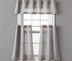 Gray Tucker Valance & Tier 3-Piece Curtain Set