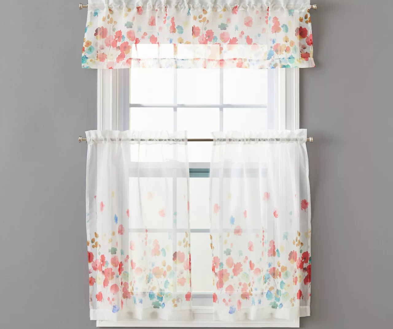Maggie Floral Valance & Tier 3-Piece Curtain Set 1 Maggie Floral Valance & Tier 3-Piece Curtain Set