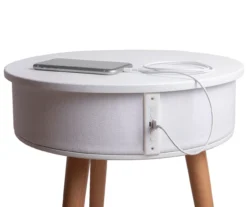 White End Table With Bluetooth Speaker & USB Port -Modern Decor Shop 810513610 2 1