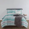 Aqua & Gray Stripe California King 14-Piece Reversible Comforter Set