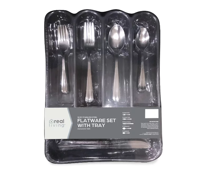 Gray 50-Piece Flatware Set With Tray 1 Gray 50-Piece Flatware Set With Tray