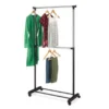 Matte Black 2-Tier Rolling 4-Wheel Garment Rack