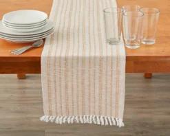 Tan & Beige Stripe Rib Table Runner