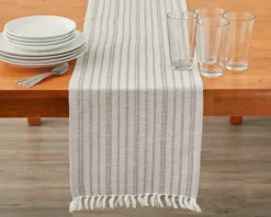Gray & Beige Stripe Rib Table Runner