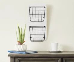 White Wire Double-Bin Mail Wall Organizer 6 White Wire Double-Bin Mail Wall Organizer -Modern Decor Shop 810535796 2