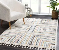 Real Living Geneva White & Multicolor Stripe Rectangle Shag Area Rug -Modern Decor Shop 810559272 1