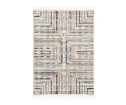 Real Living Geneva White & Multicolor Stripe Rectangle Shag Area Rug -Modern Decor Shop 810559272 2