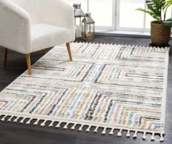 Real Living Geneva White & Multicolor Stripe Rectangle Shag Area Rug -Modern Decor Shop 810559280 1