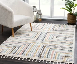 Real Living Geneva White & Multicolor Stripe Rectangle Shag Area Rug -Modern Decor Shop 810559332 1
