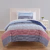 Blue & Red Stripe Microfiber Twin 6-Piece Bed-in-a-Bag Set