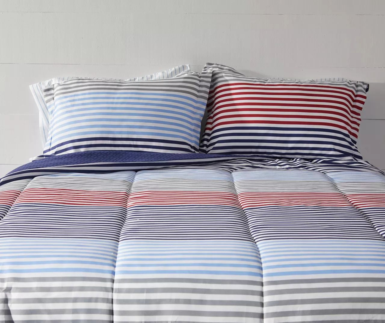 Blue & Red Stripe Microfiber King 9-Piece Bed-in-a-Bag Set 2 Blue & Red Stripe Microfiber King 9-Piece Bed-in-a-Bag Set - Image 2