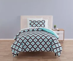 Blue & Black Arabesque Microfiber Twin 6-Piece Bed-in-a-Bag Set