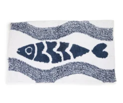 Grecian Getaway Navy & White Ink Stripe Fish Bath Rug