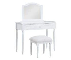 Vanity Table Set With Mirror & Faux Fur Stool -Modern Decor Shop 810576524 810576521 A0