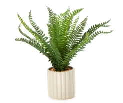 Artificial Fern In White Ribbed Pot