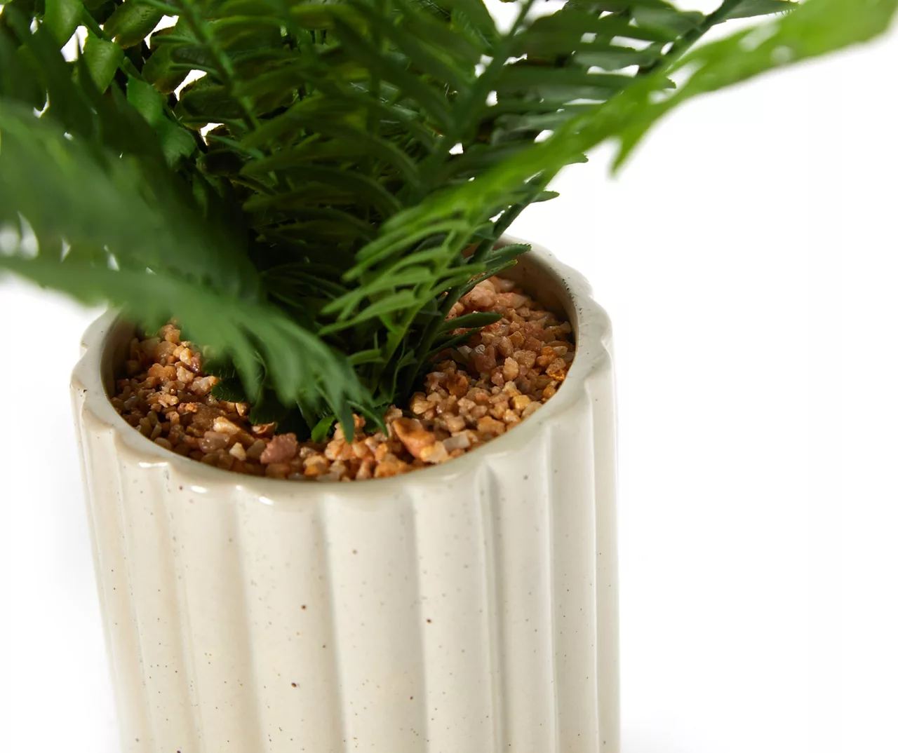 Artificial Fern In White Ribbed Pot 2 Artificial Fern In White Ribbed Pot - Image 2