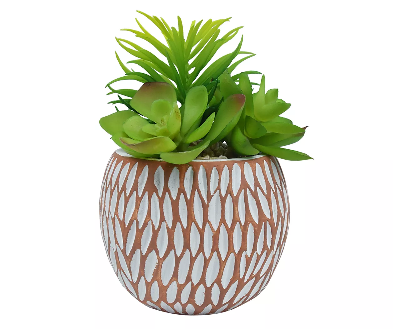 Artificial Succulent In Carved Cement Pot 1 Artificial Succulent In Carved Cement Pot