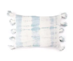 Grecian Getaway Kelly White & Blue Shibori Stripe Rectangle Throw Pillow