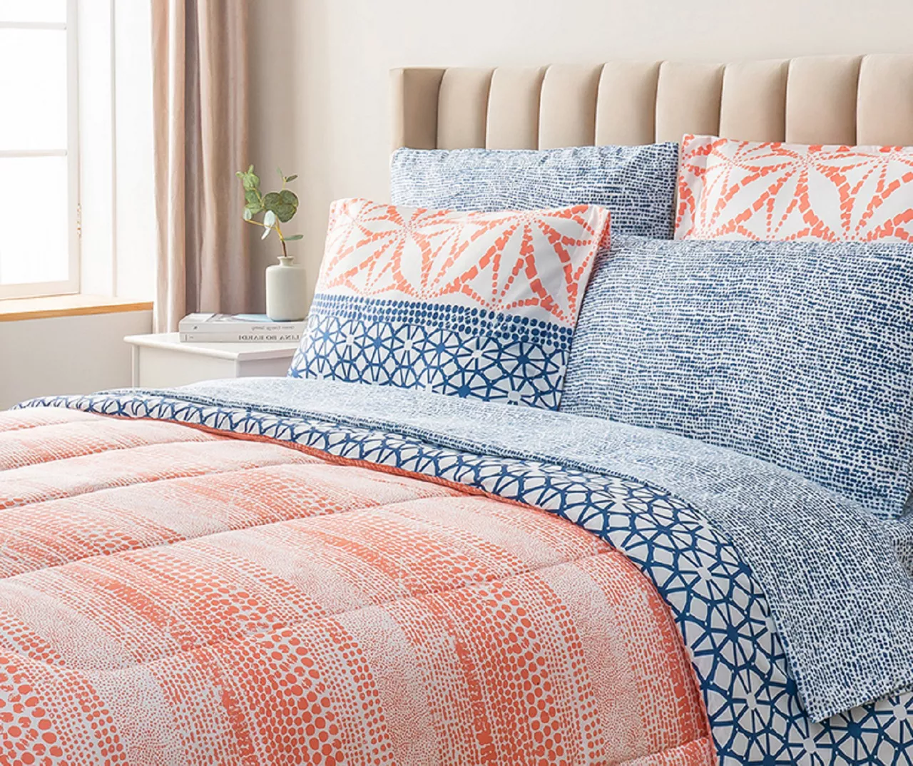 Real Living Coral & Blue Geometric Floral Bed-in-a-Bag Set 9 Real Living Coral & Blue Geometric Floral Bed-in-a-Bag Set - Image 9
