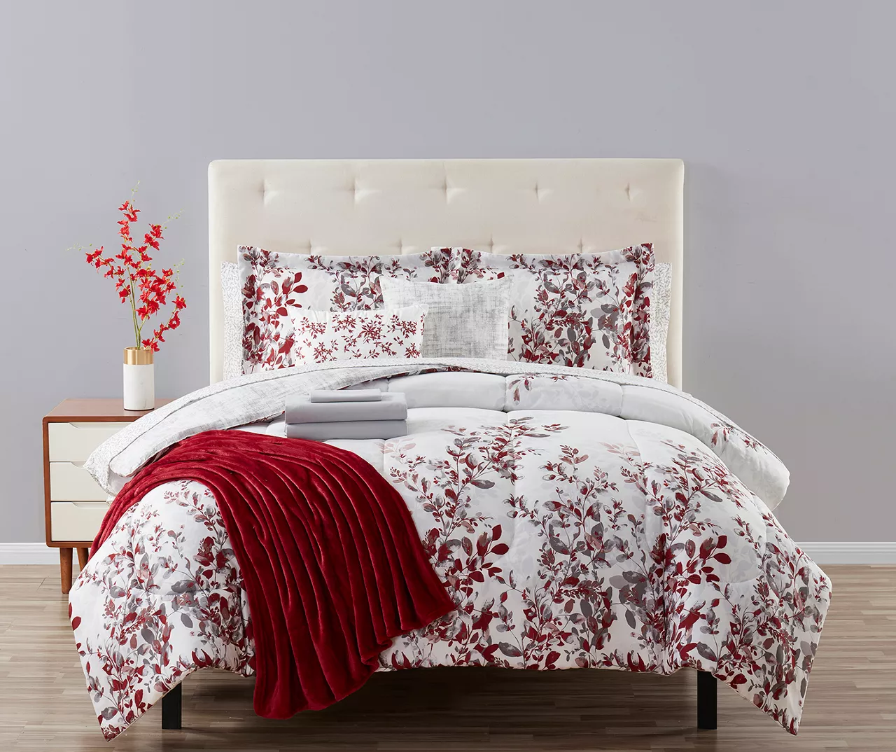 Red & Gray Floral Bed-in-a-Bag Full 14-Piece Bedding Set 1 Red & Gray Floral Bed-in-a-Bag Full 14-Piece Bedding Set