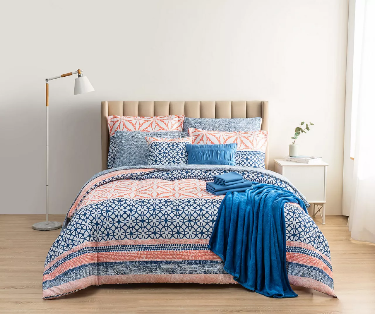 Real Living Coral & Blue Geometric Floral Bed-in-a-Bag Set 14 Real Living Coral & Blue Geometric Floral Bed-in-a-Bag Set - Image 14