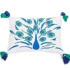 Blossom White & Blue Peacock Rectangle Throw Pillow