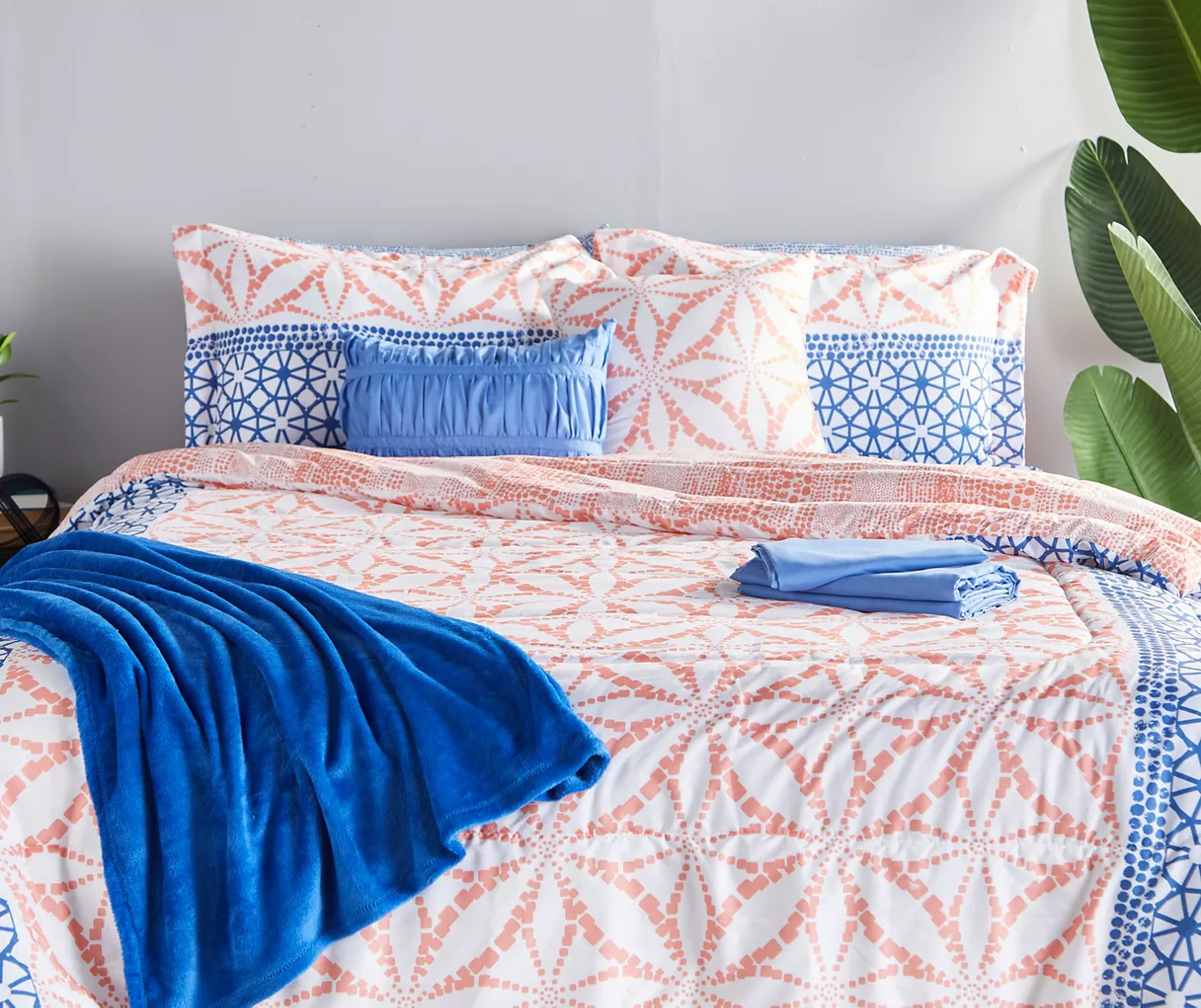 Real Living Coral & Blue Geometric Floral Bed-in-a-Bag Set 1 Real Living Coral & Blue Geometric Floral Bed-in-a-Bag Set