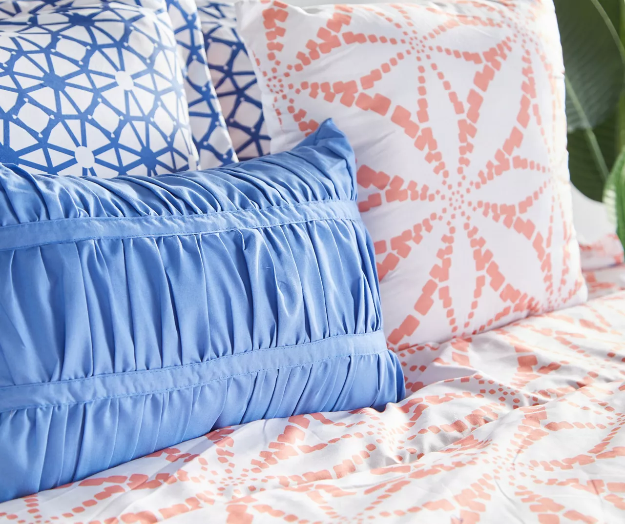 Real Living Coral & Blue Geometric Floral Bed-in-a-Bag Set 5 Real Living Coral & Blue Geometric Floral Bed-in-a-Bag Set - Image 5