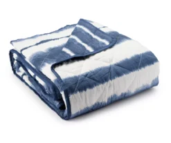Real Living Grecian Getaway Navy & White Tie-Dye Stripe Reversible Microfiber Quilt