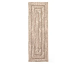 Tan & Beige Braid-Look Border Runner Rug, (2' X 6')