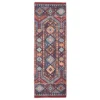 Red & Blue Geometric Persian Runner Rug, (2' X 6')