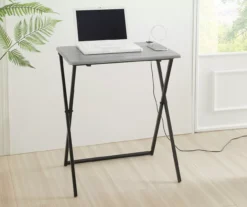 Wood Look Folding Table With USB Charging -Modern Decor Shop 810612177 B0 2