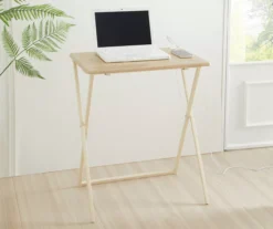 Wood Look Folding Table With USB Charging -Modern Decor Shop 810612178 B0 1