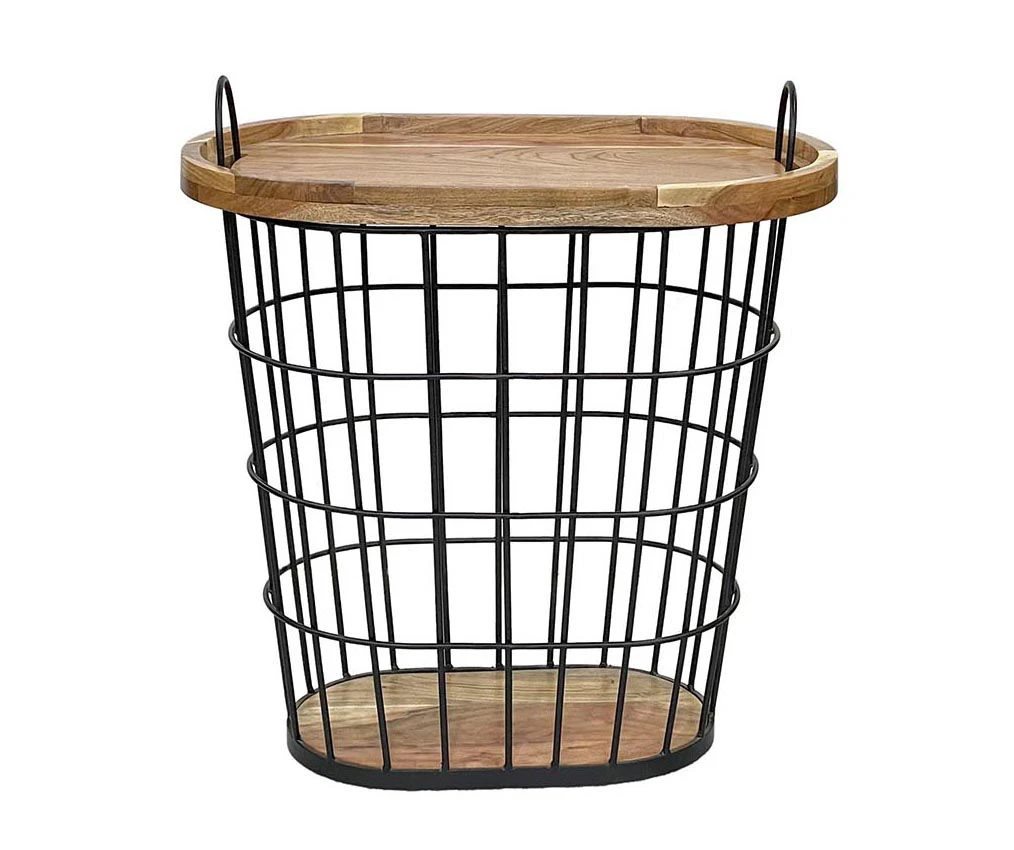 Metal Storage Table With Acacia Lid 2 Metal Storage Table With Acacia Lid - Image 2