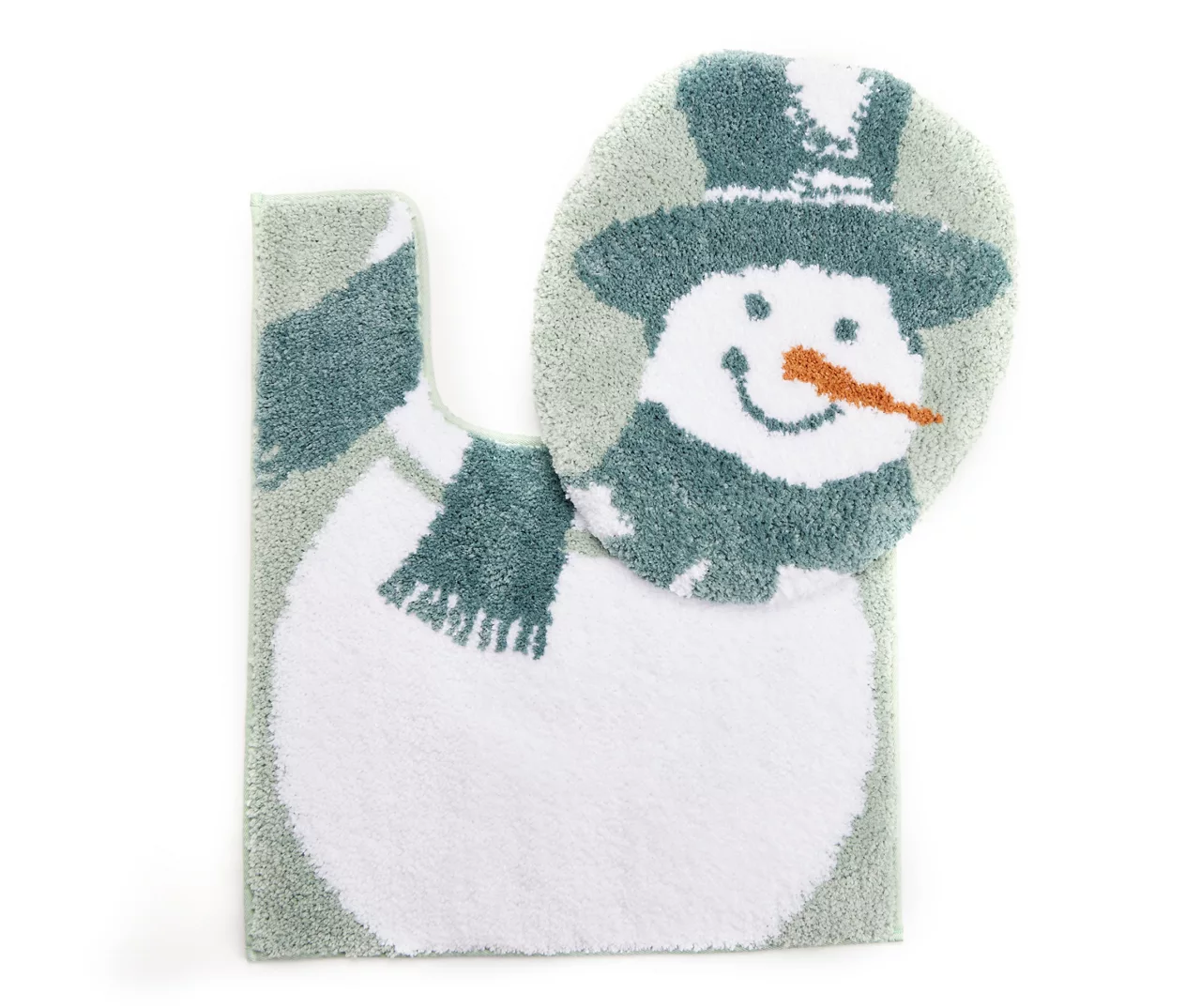 Sage Green Snowman Toilet Topper & Contour Rug Set 1 Sage Green Snowman Toilet Topper & Contour Rug Set